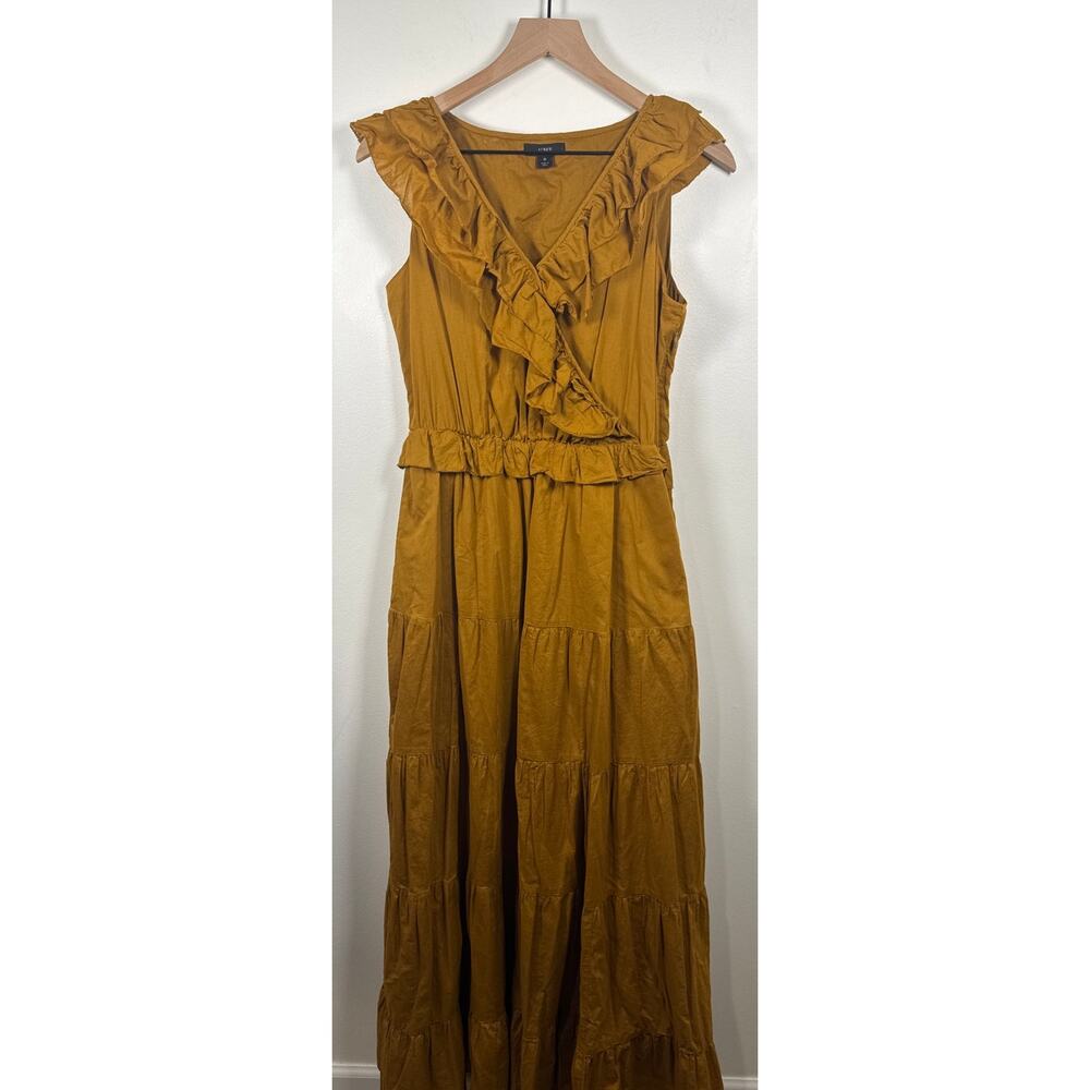 J.Crew Ruffle-Front Cotton Maxi Dress in Mustard, Size 6 - Picture 2 of 8